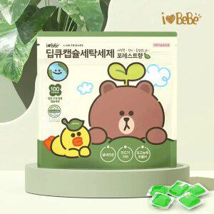 아이러브베베 라인프렌즈 캡슐세제 100개입 포레스트향 고농축 세탁세제 실내건조 드럼