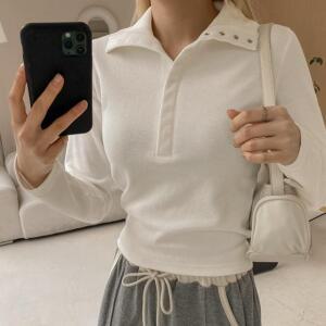 [시크릿라벨] 슬림핏스냅버튼하이넥티셔츠