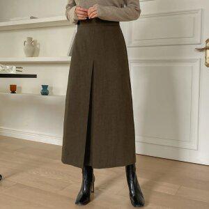 [시크릿라벨] 뒷밴딩맞주름헤링본롱스커트