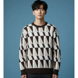 조이마담 MT50008 도형패턴 니트 티셔츠 중년남성의류 아빠옷