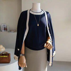 (안나앤플러스) 메이 배색 브이넥 가디건[가디건CFQ97] 빅사이즈