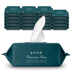 순수나라 프리미엄 퓨어 물티슈 100매 20팩 제주도 꽃추출물 부드러운 엠보싱 캡형 물