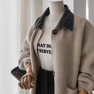 (안나앤플러스) 시엘 배색 카라 가디건[가디건DZN76] 빅사이즈