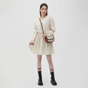 코튼 긴팔 라운드 주름 원피스 AQ1WO345