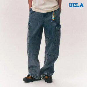 [택가 109000] [UCLA] 남녀공용 와이드핏 사이드 밴딩 카고 데님 팬츠(UB3DP4A)
