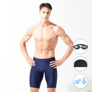 [4종세트] 베이직엘르 남성인 네이비 5부 사각 골지 실내수영복 BEZ-X401N