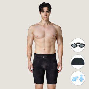 [4종세트] 베이직엘르 남성 블랙 5부 사각 패턴 실내수영복 BEZ-Z401K