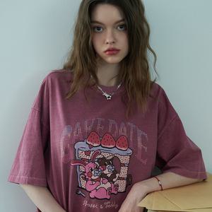 케이크 데이트 피그먼트 반팔티 더스티핑크