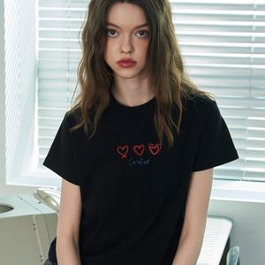 카롤라인 체인 자수 크롭 반팔티 블랙