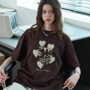 하트 루나 반팔티 브라운