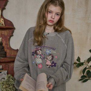 해피토미 레글런 피그먼트 맨투맨 고스트그레이