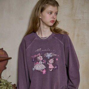 해피토미 레글런 피그먼트 맨투맨 더스티퍼플