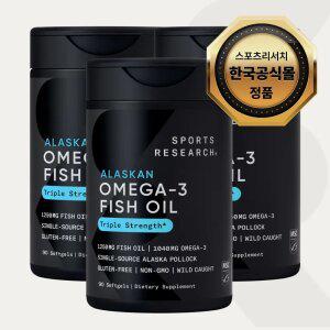 [한국공식판매처] 스포츠리서치 오메가3 피쉬 오일 3배 강도 소프트젤 90정 x3병