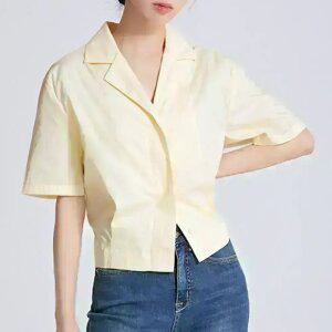 [스파오] 크롭 오픈카라 뒷밴딩 셔츠 (SPBWC37W92-T)