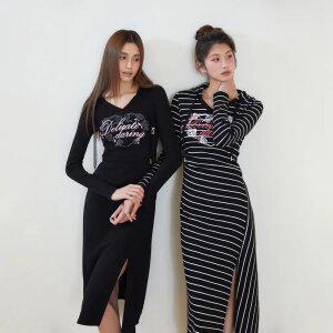 [BLUE LABEL] V넥 후드 프린팅 원피스 ES2OOP01