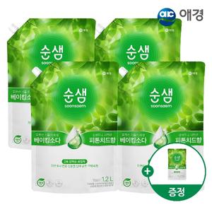 [애경] 순샘 주방세제 리필 1.2L X 4개+200ml 증정 (베이킹소다피톤치드/구연산자몽 택1)