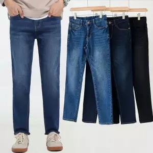 남자 겨울 빅사이즈 기모 스판 일자 청바지 슬림핏 블랙진 GN0129