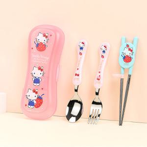 산리오 헬로키티 익스슬림 교정용젓가락 스푼포크 케이스 4P세트 수저세트 어린이집 유치원 소풍 휴대용