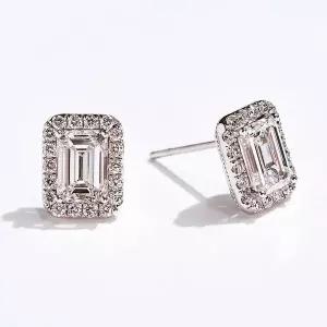 [도로시] 18k 헤일로 에메랄드컷 랩 다이아몬드 2캐럿 귀걸이