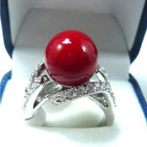 산호보석 여성용 산호 구슬 반지 파인 보석 내추럴 스타일