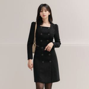 [시크라인] (~XXL까지) 신시아 스퀘어넥 퍼프 트위드 원피스 겨울 하객룩 오피스룩 미시룩 연말룩 파티룩 여성의류