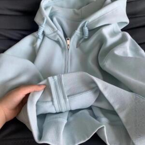 여성 세미 크롭 베이직 무지 후드 집업 데일리 캐주얼