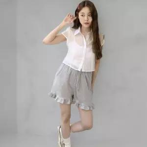 여성 무지컬러 밴딩 코튼 코튼 프릴 반바지