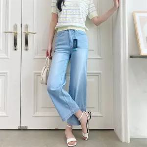 여성 간편 면혼합 신축성 있는 일자 9부 청바지