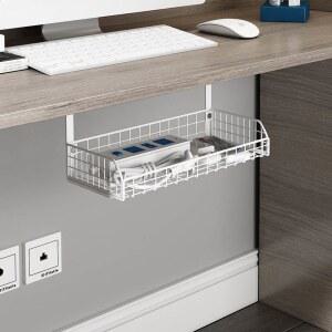 전선 하단 소켓 책상 심플 무타공 책상하단선반랙 선반 정리함 거치대 고정 케이블 화이트