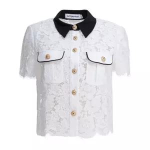 화이트 레이스 컨트라스트 칼라 탑 PF25 020T W WHITE