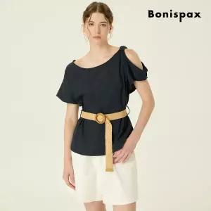 [롯데백화점]보니스팍스 언발 오픈숄더 벨트 세트 반팔 블라우스 (XP7SH013M0)