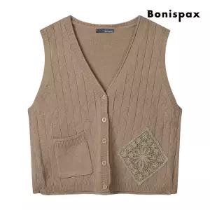 [롯데백화점]보니스팍스 레이스 패치 케이블 니트 베스트 XP9VT002M0