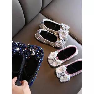 여아 스팽글 리본 공주 슈즈 소프트솔 메리제인 구두