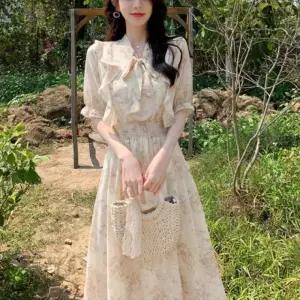 여자 여름 여성스러운 플라워 패턴 쉬폰 원피스_3