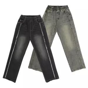 여성 가을 세미 와이드 빈티지 데님 일자 밴딩 청바지 흑청 연청 키작녀
