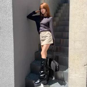 여자 무지컬러 클래식 바지안감 D링 미니스커트