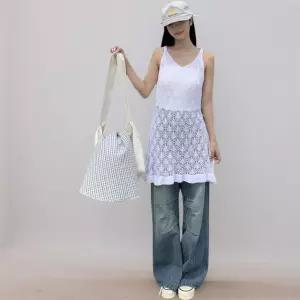 여성 브이넥 민소매 미니 원피스 펀칭 니트 짜임