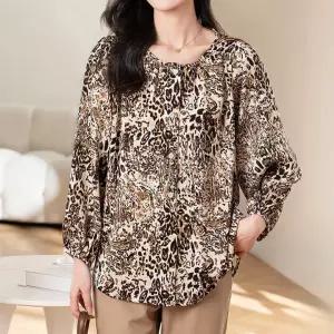 [퀸이즈][퀸이즈] [88까지]허디 루즈핏 호피 라운드넥 블라우스