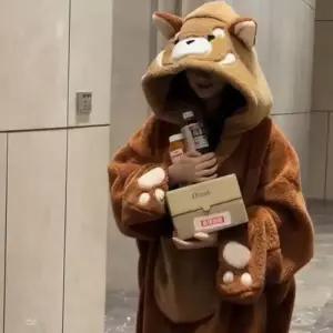 래서판다 동물 수면 담요 극세사 귀여운 털 잠옷 꼬리 캐릭터 세트