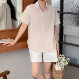 [하프클럽/]여자 카라넥 단가라 크로쉐 반소매 베이직 남방