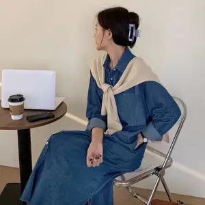 여성 청셔츠 스타일 데님 긴팔 원피스 캐주얼 데일리룩