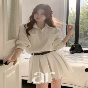 피치기모 벨트 세트 플리츠 셔츠 원피스 미니원피스 하객룩 데일리룩 데이트룩 나들이룩 op16234