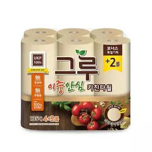 UKP 무표백 키친타올 135매 6롤 펄프 키친타월 cr-B400 1930589 그루 J