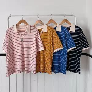 여자 럭비티셔츠 스포티 오픈카라 라벨 단가라 티셔츠