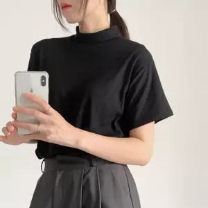 여자 속기모 반목 슬릿 루즈핏 무지 레이어드 티셔츠