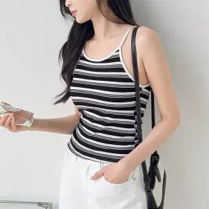 여자 키치무드 단가라 레이온 스판 민소매티