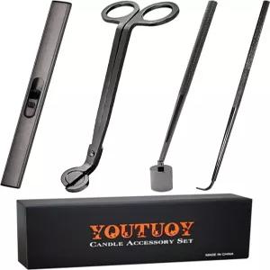 충전식 캔들 라이터 윅 트리머 스너퍼 디퍼 케어 키트가 포함된 YOUTUOY 4 in 1 액세서리 세트(실버 블랙)