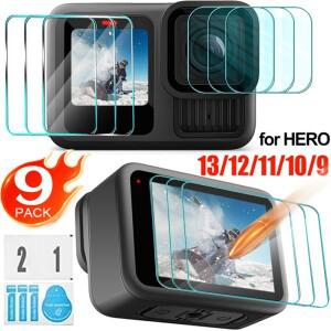 고프로호환 Hero 13 12 11 10 9 용 9/3Pcs HD 강화 유리 화면 보호기 검정색 카메라 렌즈 필름 전면 후면