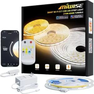 MIWISE COB LED 스트립 라이트 화이트 테이프 조명 2700K-650K 24V 색상 변경 조광 32.8피트 UL 목록