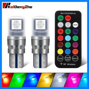2pcs RGB T10 W5W LED 194 168 5050 12v 자동차 돔 독서 등 자동차 코너 램프 RGB LED 전구와 원격 제어